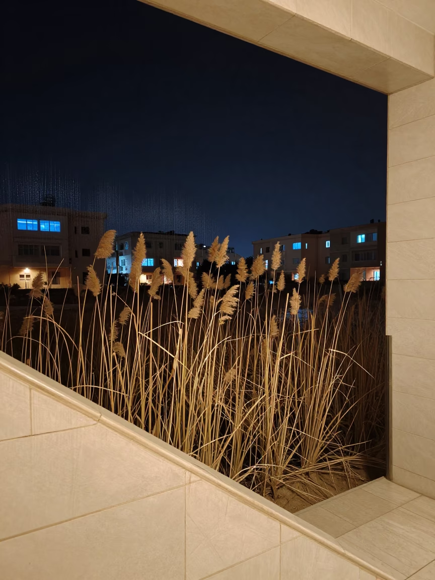 Autumn Reeds Over Ramadi Apartment Lights in inside a tiled stair hall near Ramadi