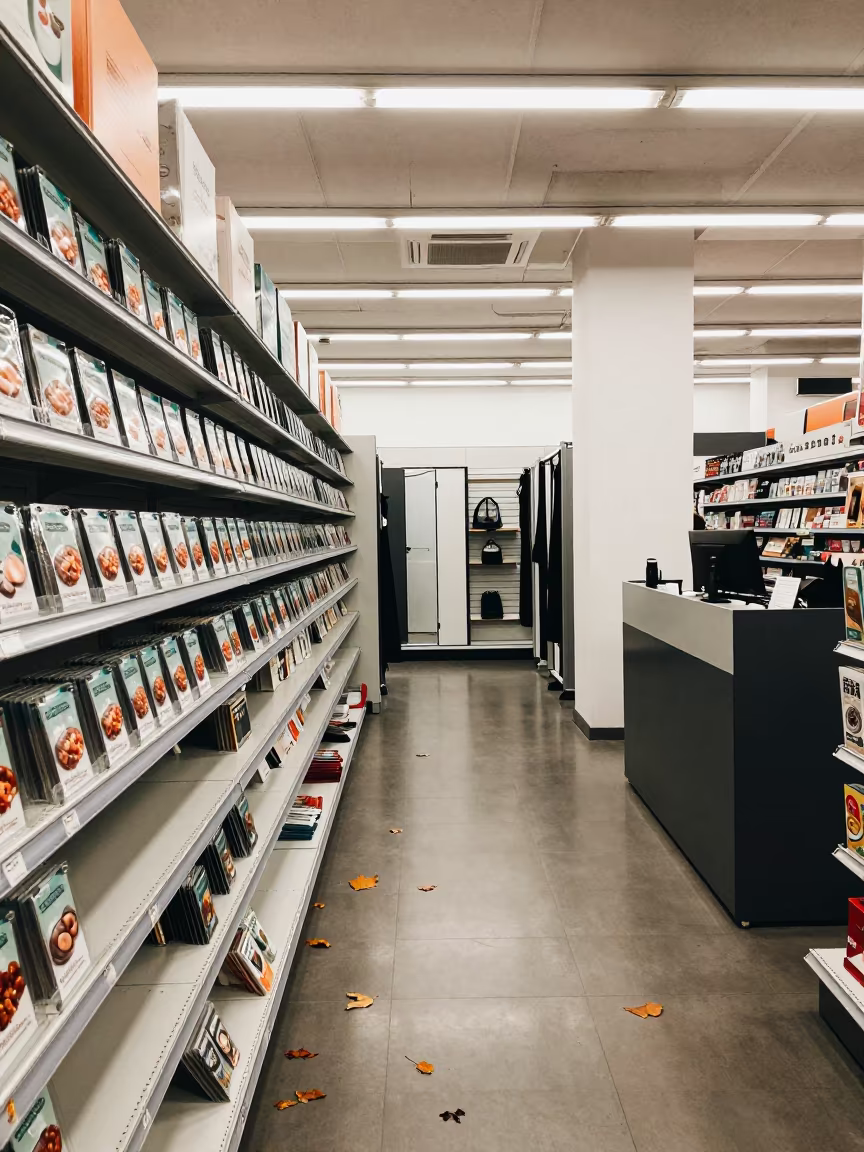 Autumn Retail Promo Sign Before Opening Tasks in inside a storefront display zone near Belgrade