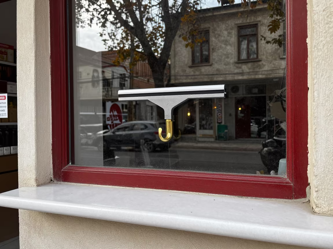 Autumn Retail Window Squeegee Holster in Diyarbakir in inside a storefront prepared for opening in Diyarbakir