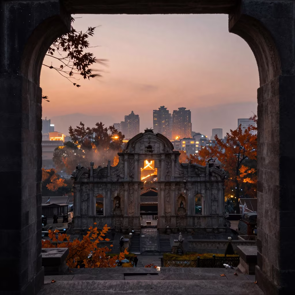 Autumn Ruin Cloister in Jiangxi Silhouette in in Jiangxi