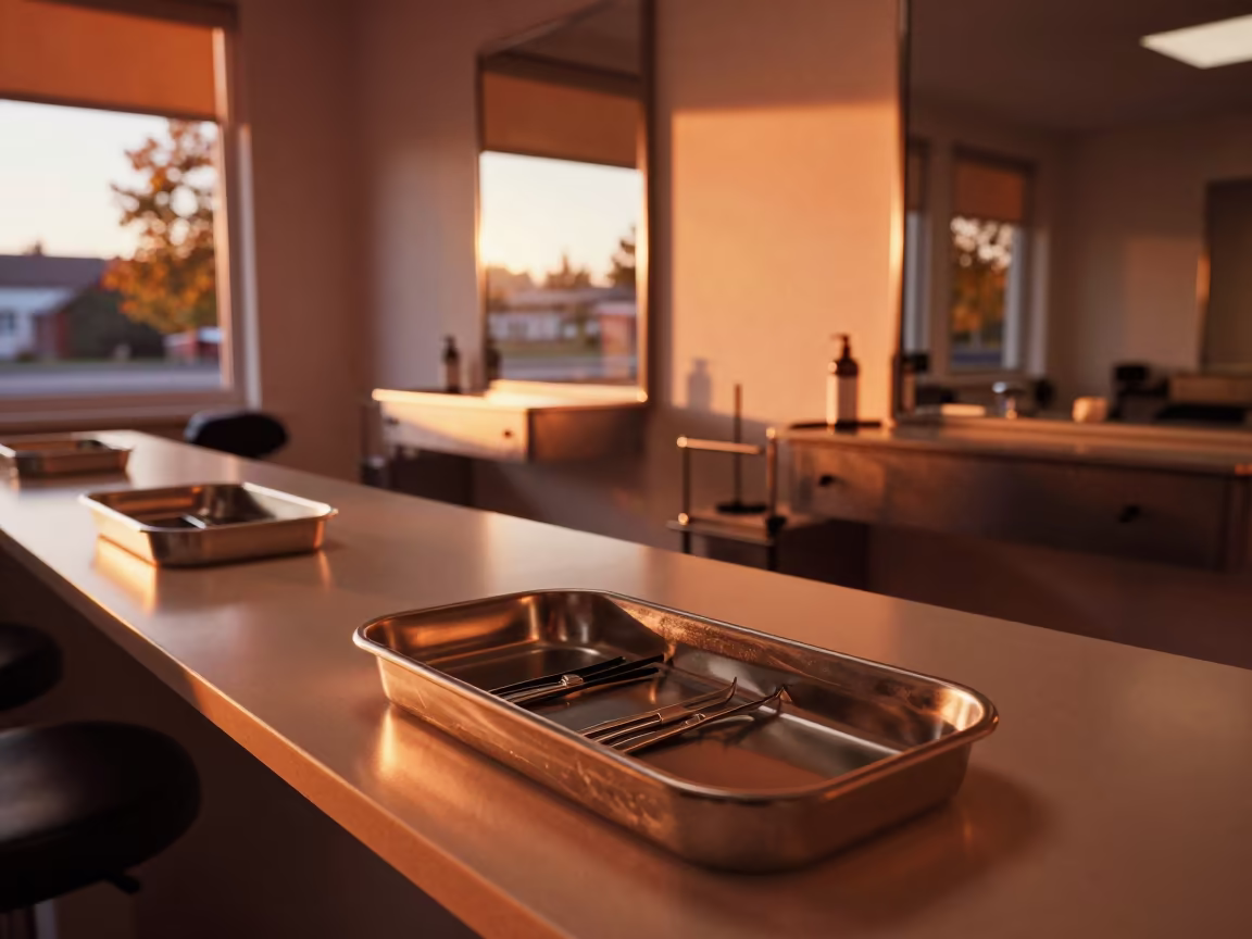 Autumn Salon Brow Disinfect Tray in Amber Light in inside a salon row in Masan