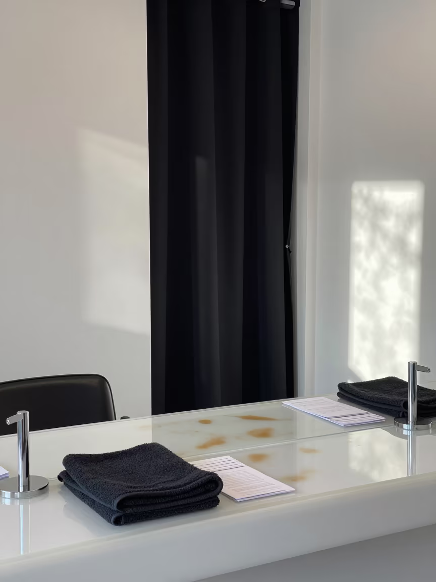 Autumn Salon Counter with Blackout Curtain Tie in at a salon reception counter in Lausanne