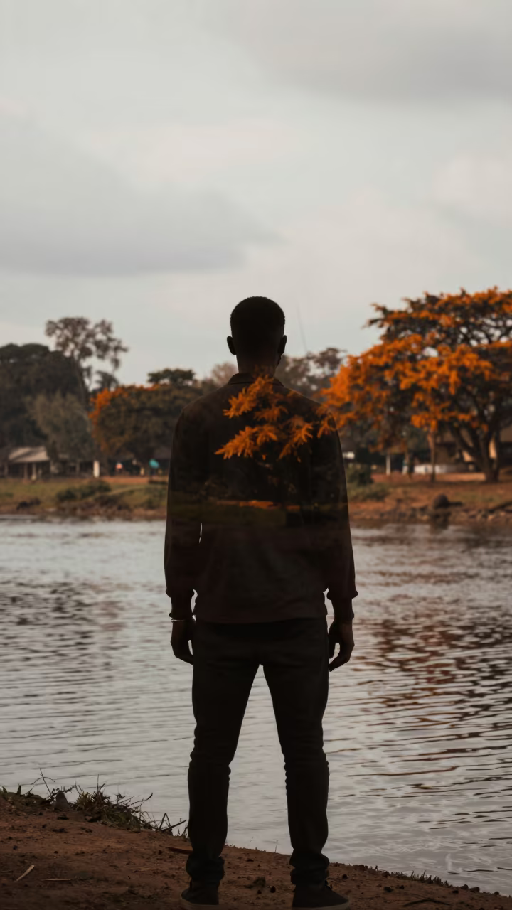 Autumn Silhouette Portrait by Mbuji-Mayi Canal in beside a canal in Mbuji-Mayi