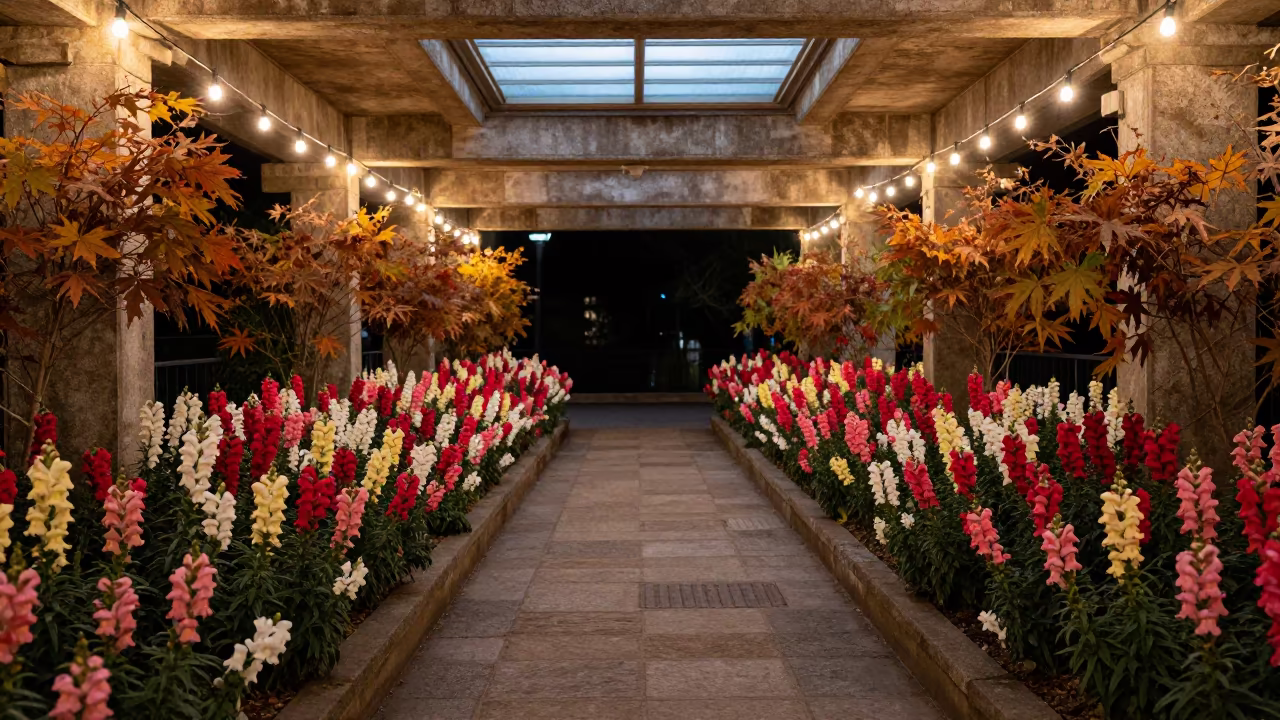 Autumn Snapdragons in Rouen Skylit Passageway in inside a skylit passageway near Rouen