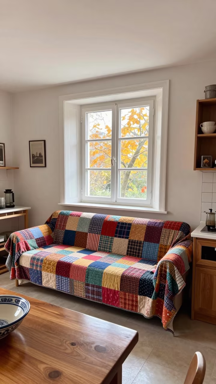 Autumn Sofa with Patchwork Quilt in Isfahan Kitchen in in a cozy kitchen in Isfahan