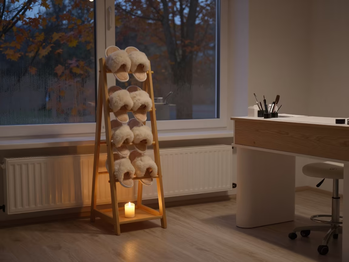 Autumn Spa Slippers in Candlelit Nail Studio in inside a nail studio near Magdeburg