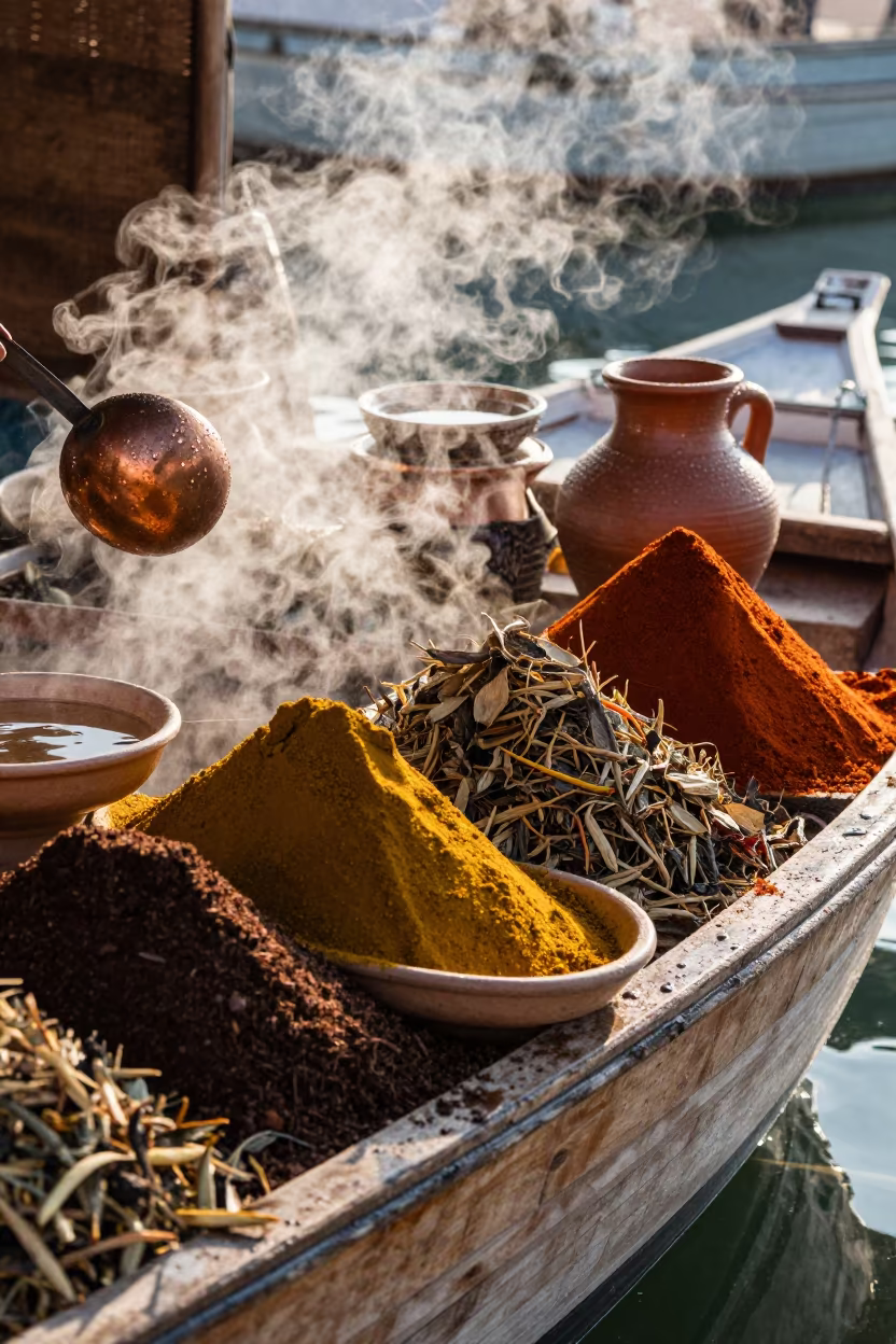 Autumn Spice Stall on Asyut Floating Market Boat in at a floating market boat in Asyut
