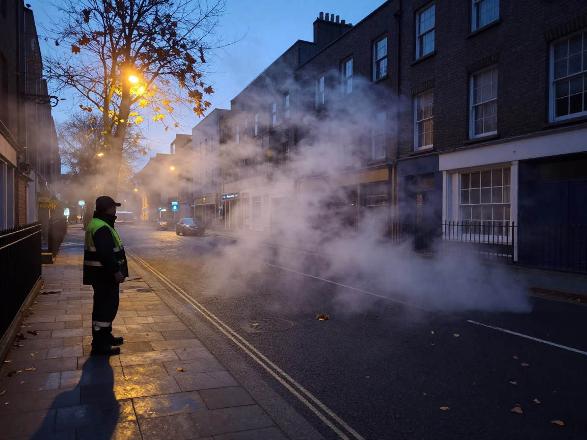 Autumn Streets in Dublin at The Predawn Darkness Light in in Dublin, Ireland
