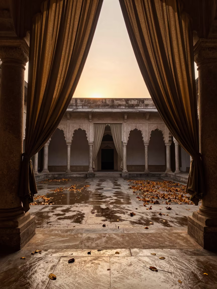 Autumn Sunset in Karachi Cloister Walk in inside a quiet cloister passage in Karachi