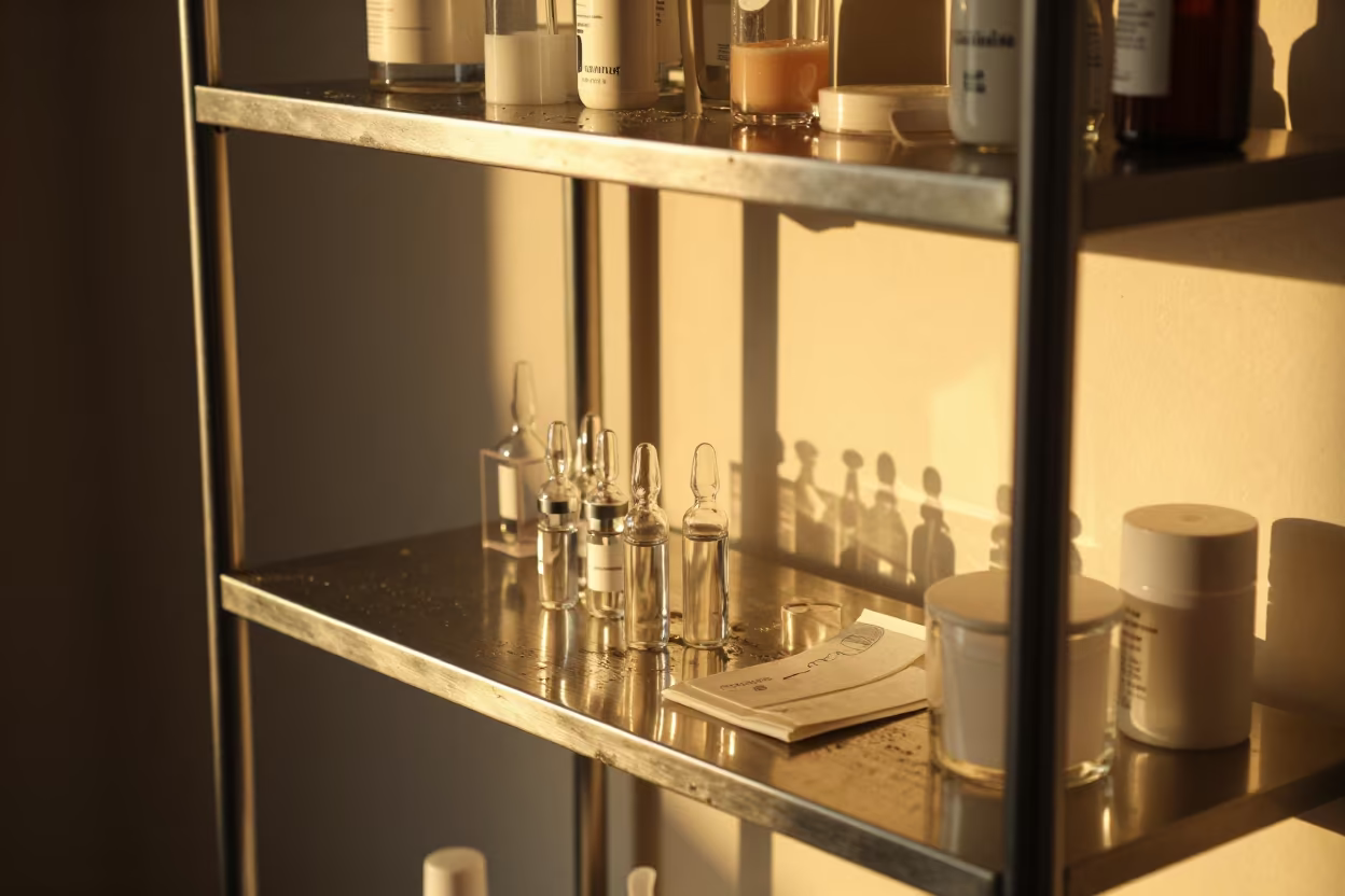 Autumn Sunset Patch Test Shelf in Kharkiv Salon in inside a skincare treatment room in Kharkiv