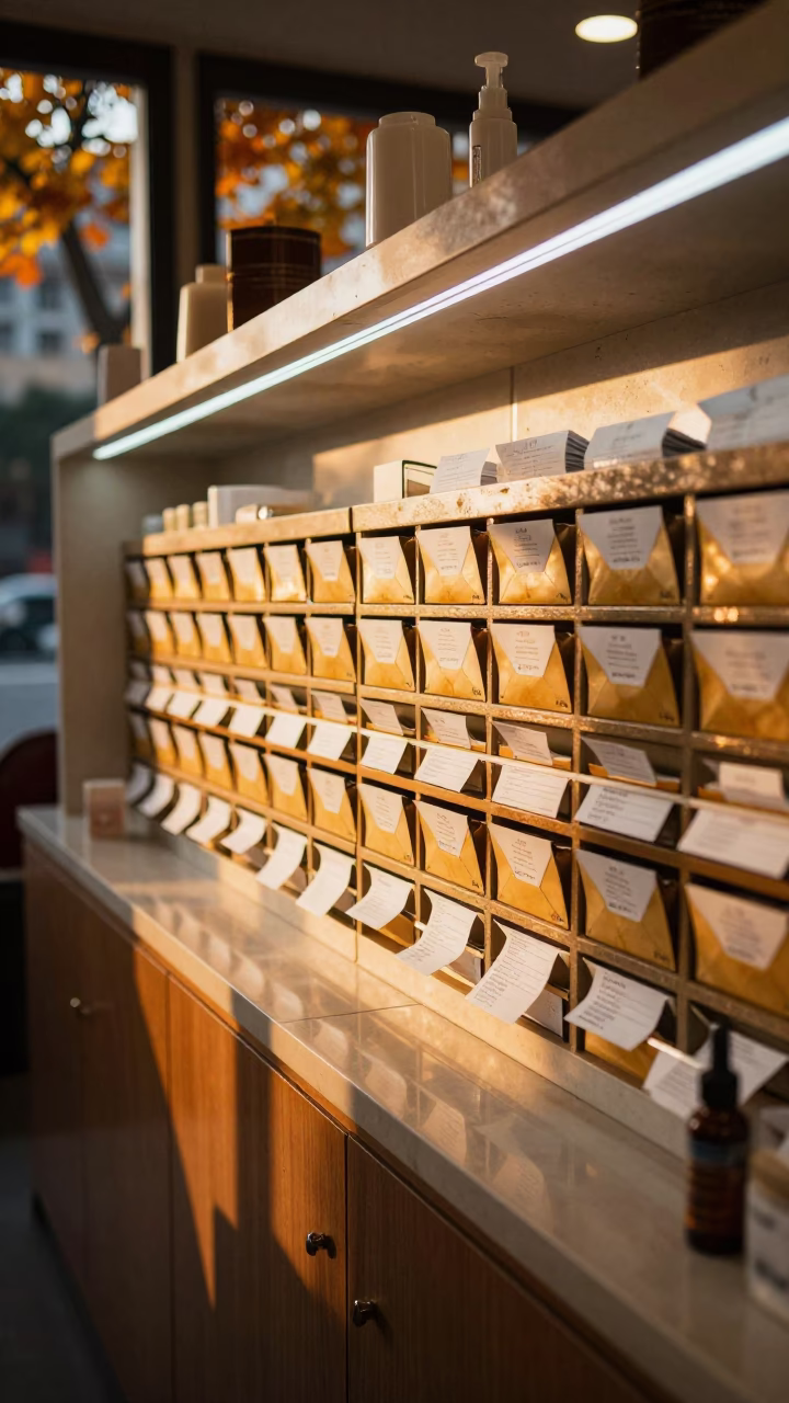 Autumn Sunset Receipt Envelope in Chongqing Beauty Salon in in a beauty supply area under white LEDs in Chongqing
