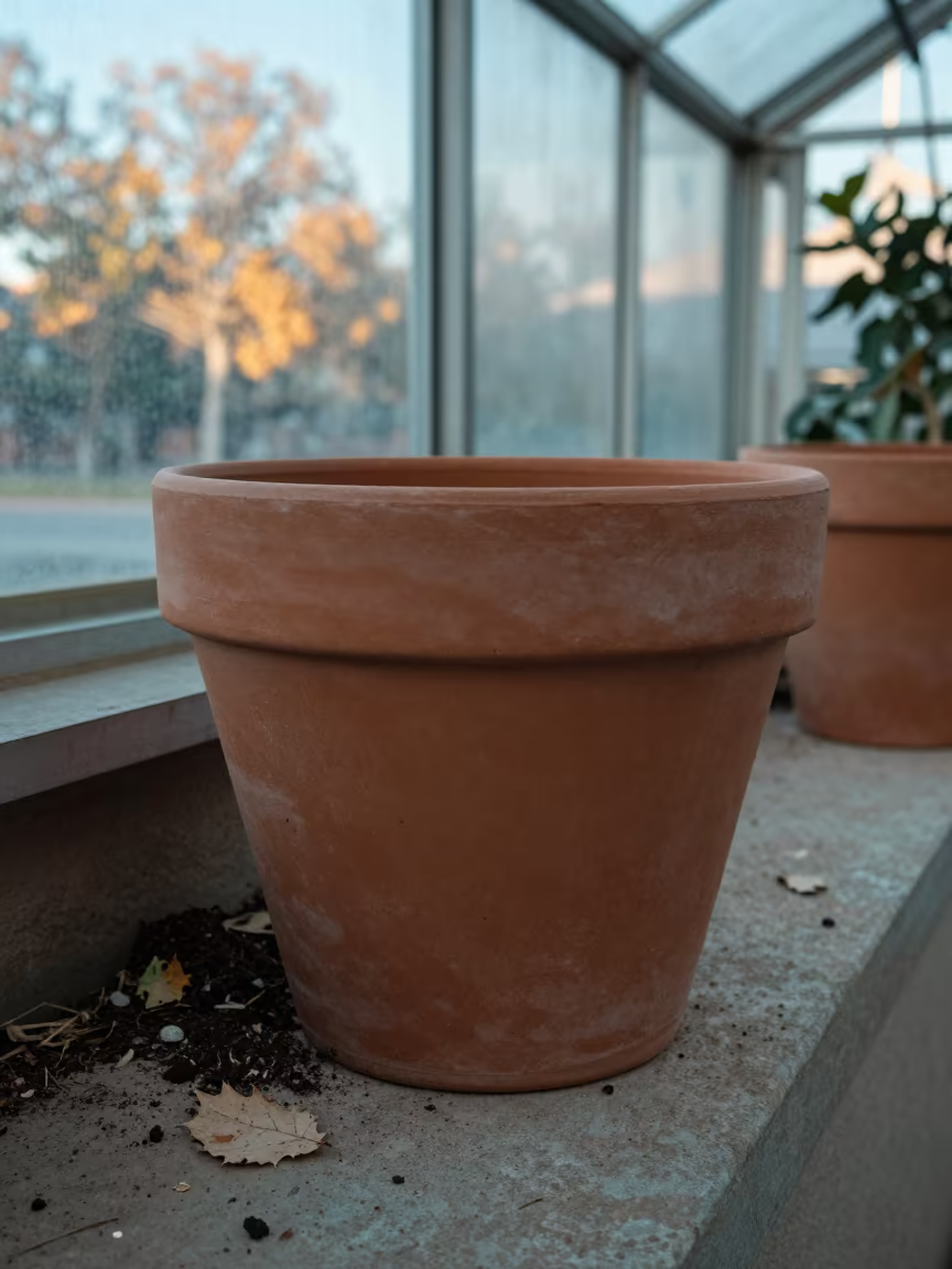 Autumn Terracotta Pot on Stone Ledge in on a stone ledge in Las Vegas