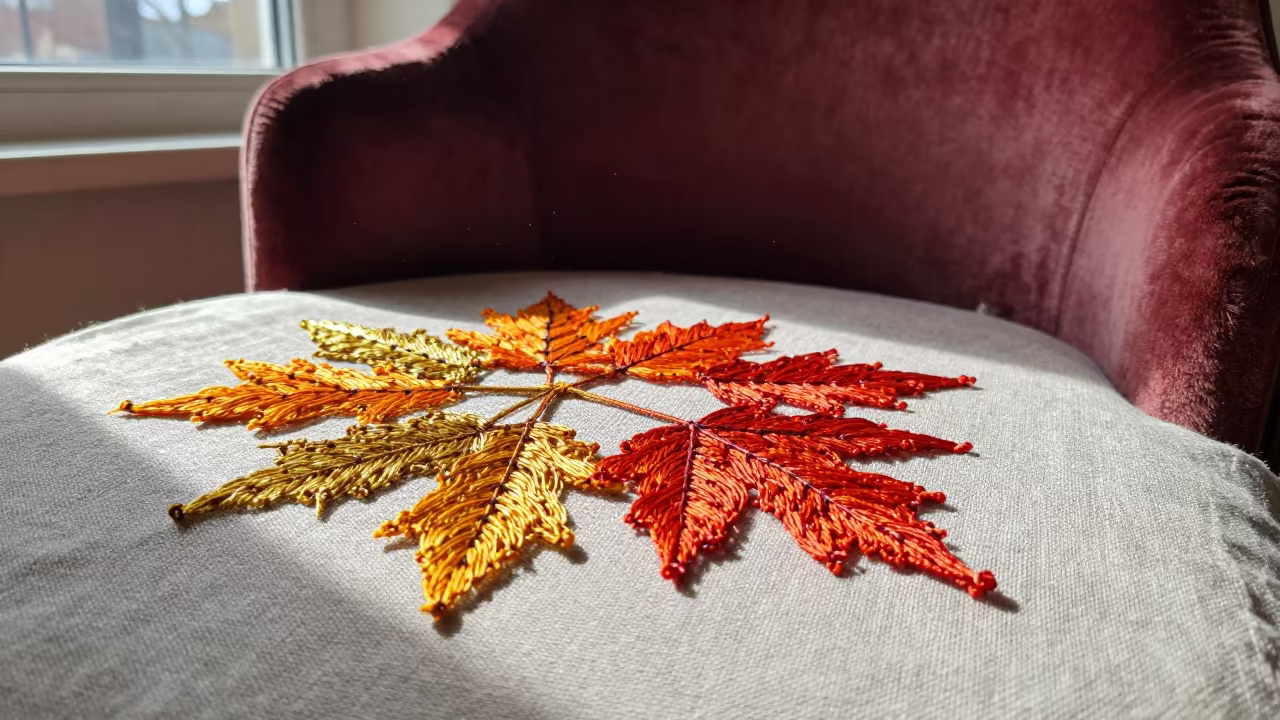 Autumn Thread on Linen Velvet Chair in on a velvet chair in Soma