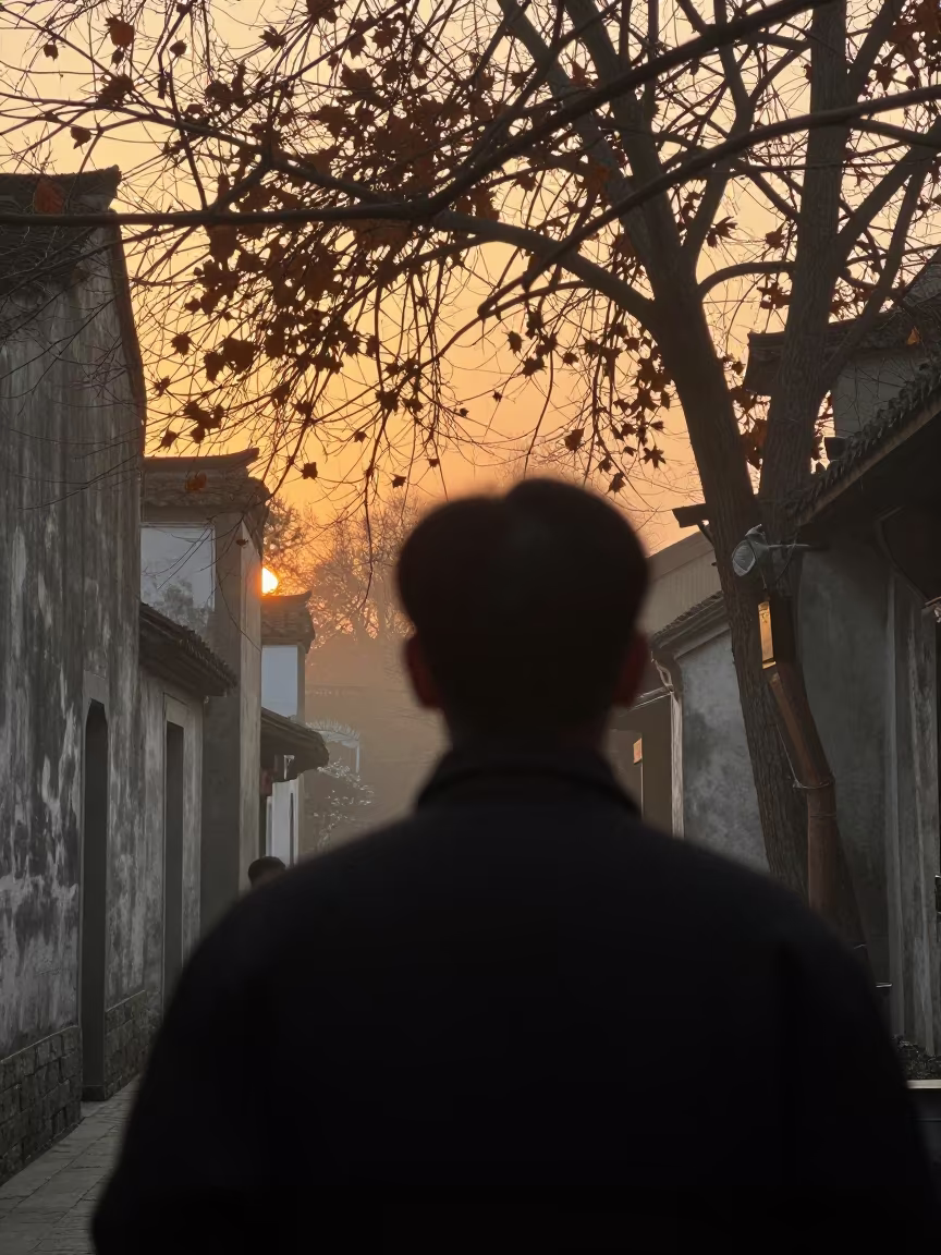 Autumn Trees Silhouette Portrait Hangzhou Sunset in in the old quarter in Hangzhou