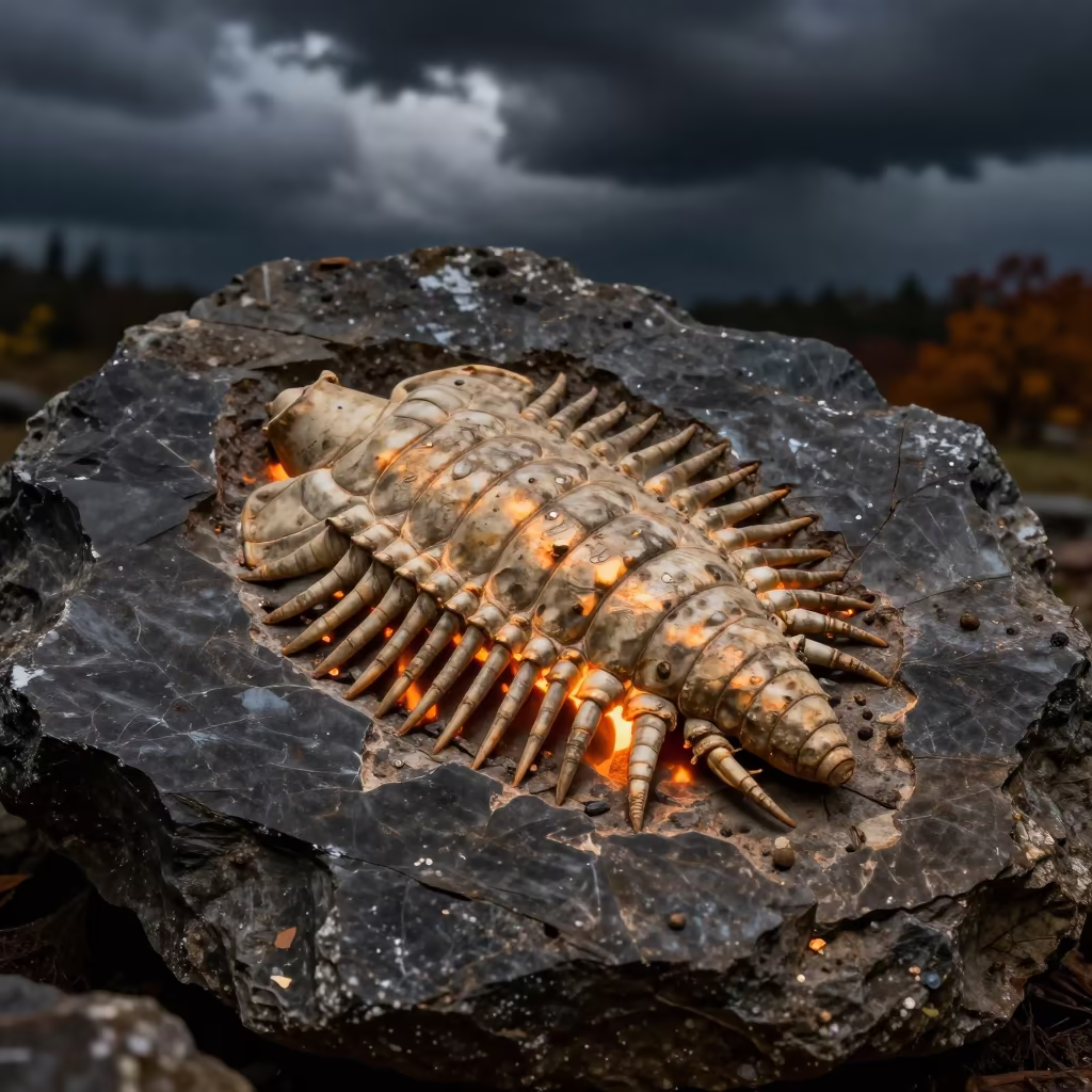 Autumn Trilobite Fossil Dark Shale Firelight in near Antwerp