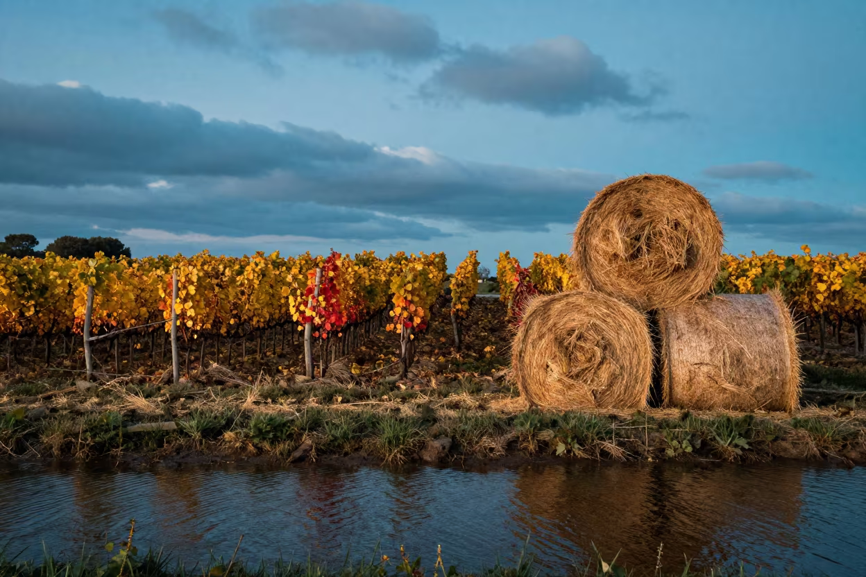 Autumn Vineyard Near Marseille With Hay Bales in beside stacked hay bales near Marseille