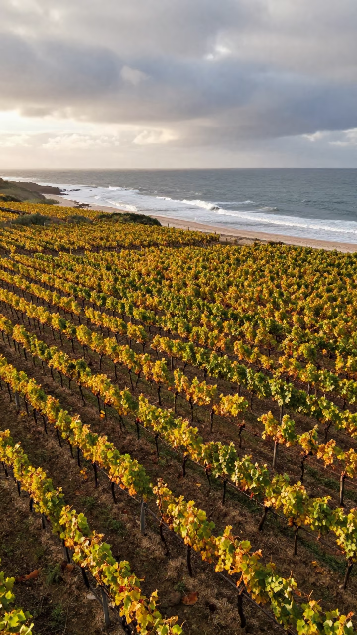 Autumn Vineyard Shoreline Lisbon Dawn in along a wave-cut shoreline near Lisbon