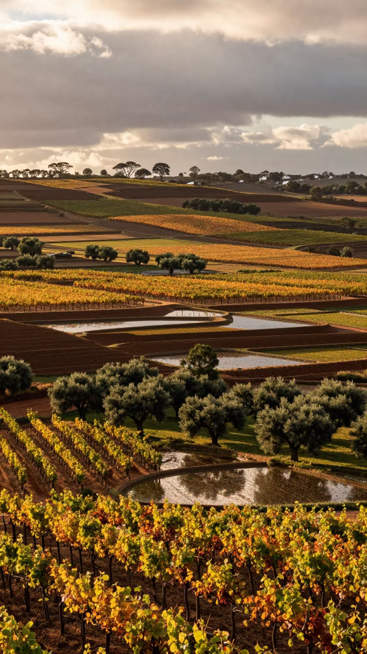 Autumn Vineyards Over Outback Rice Paddies in among terraced rice paddies in the Outback