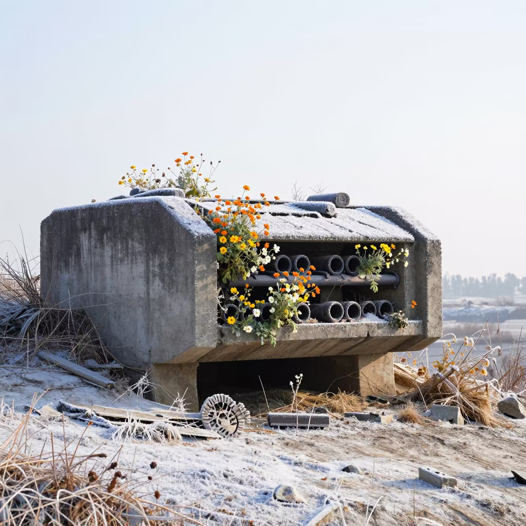 Autumn Wildflowers in Ruined Bihar Gun Emplacement in along a salt-sprayed cliff edge in Bihar