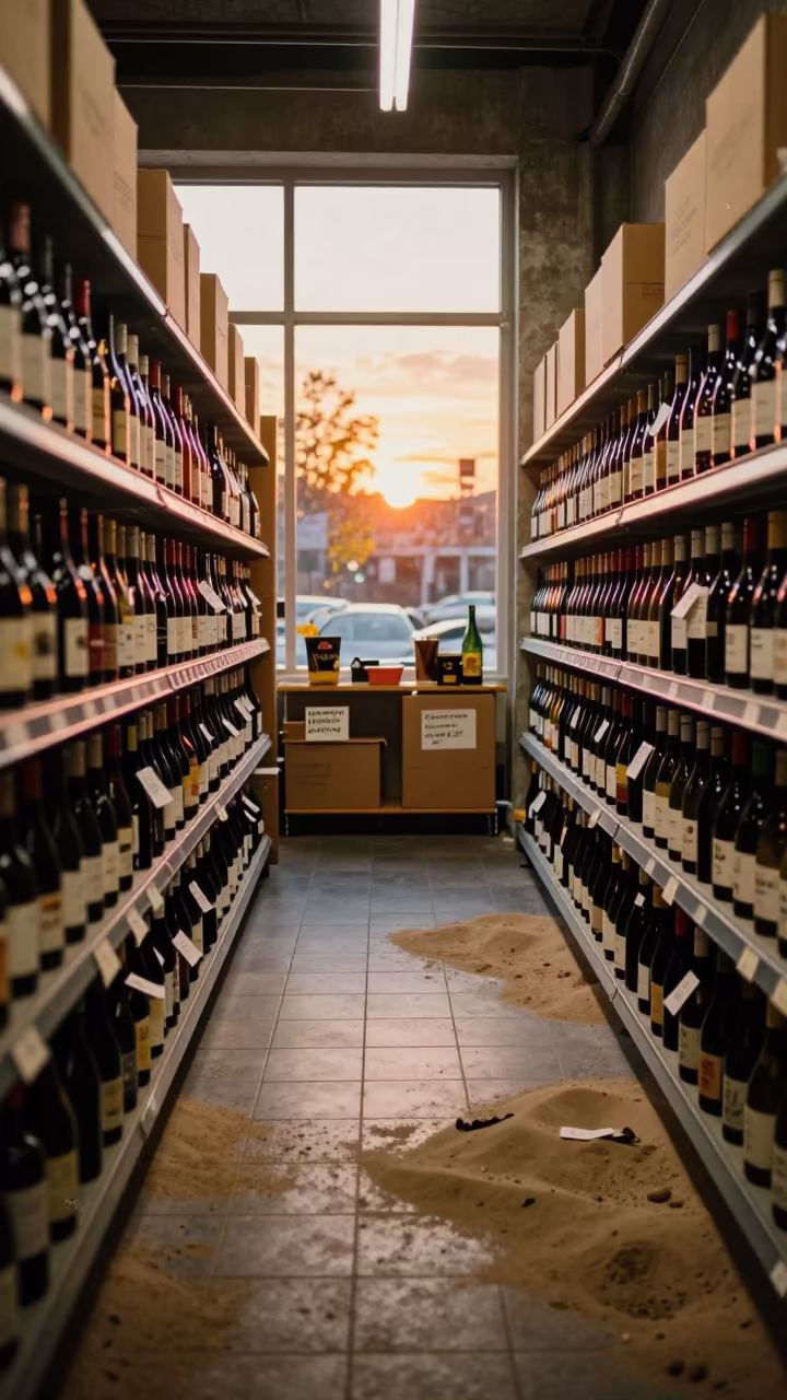 Autumn Wine Shop Sand Floor Surreal in inside a stockroom behind the sales floor in Gastown, Vancouver
