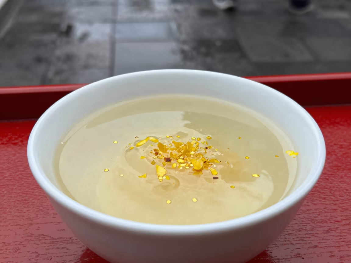 Avgolemono Soup Bowl on Lacquered Tray in on a lacquered tray in Suzhou