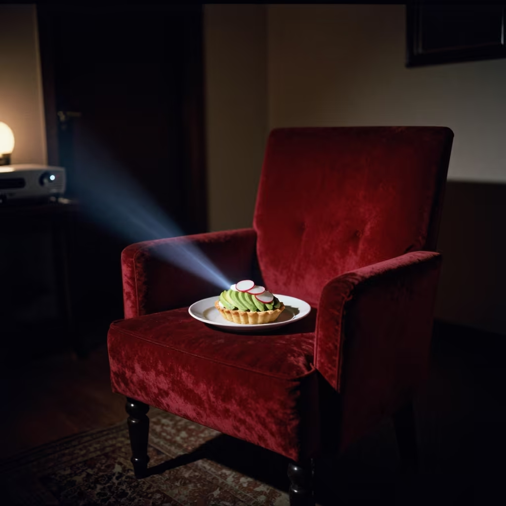 Avocado Tartine on Velvet Chair Near Jabalpur in on a velvet chair near Jabalpur