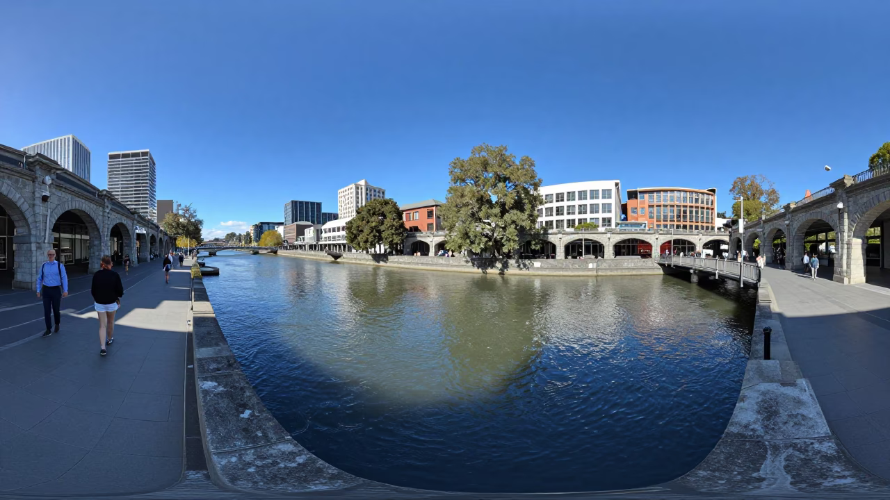 Avon Precinct in Christchurch at The Flat Glare Of Noon Light in in Christchurch, New Zealand