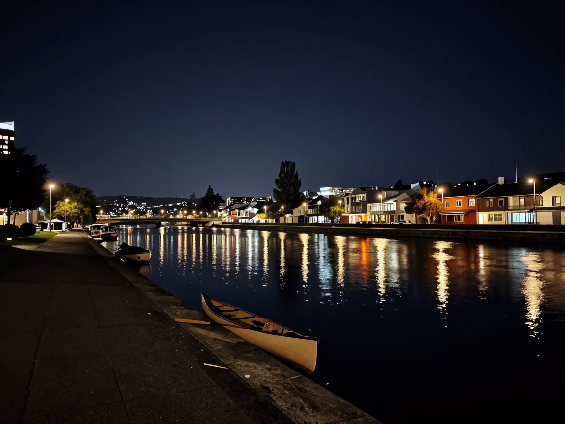 Avon River in Christchurch at The Deepest Night Sky Light in in Christchurch, New Zealand