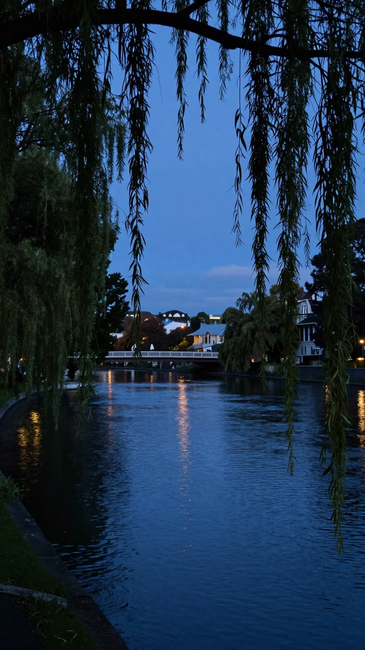 Avon River in Christchurch at Twilight in in Christchurch, New Zealand