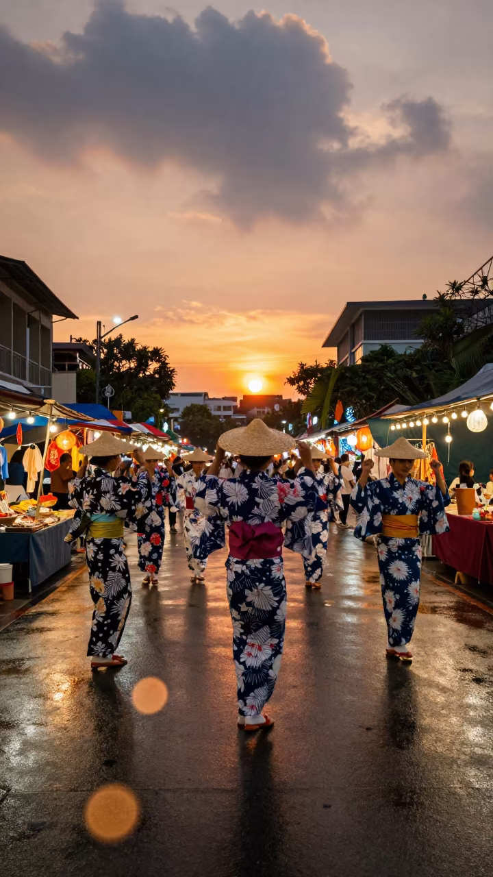 Awa Odori Parade Sunset at Thao Dien Market in at a night market in Thao Dien, Ho Chi Minh City