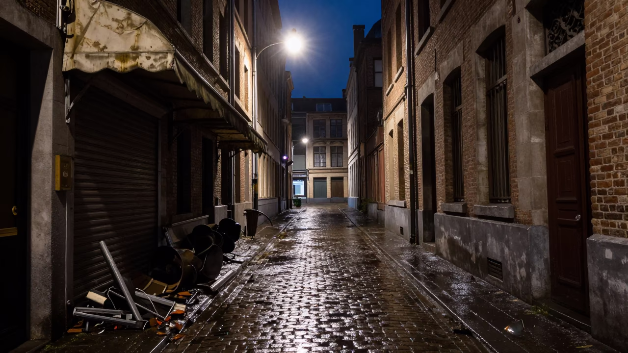 Awning after dark in Brussels in in Brussels, Belgium