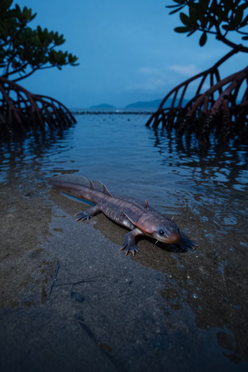Axolotl Rim Lit at Manila Tidal Inlet in beside a tidal inlet near Manila