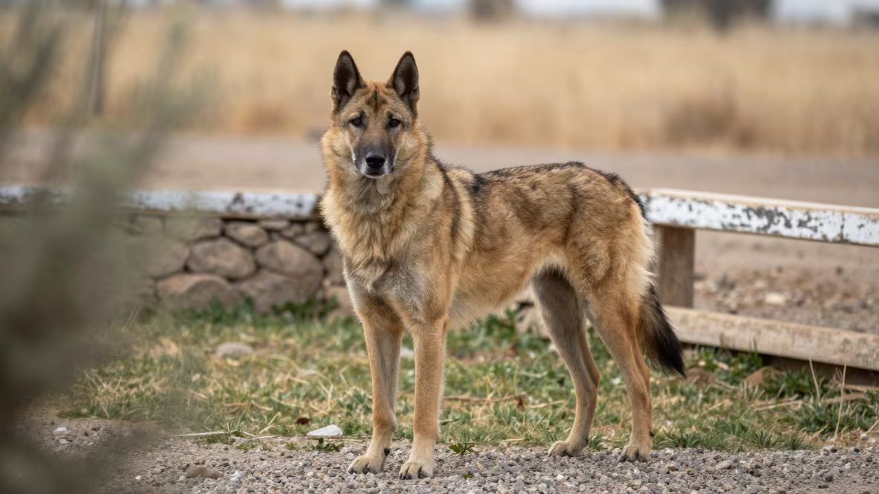 Azawakh Portrait in Dry Season Bumba Yard in in a small yard with clipped grass, calm light, and the animal centered in frame in Bumba