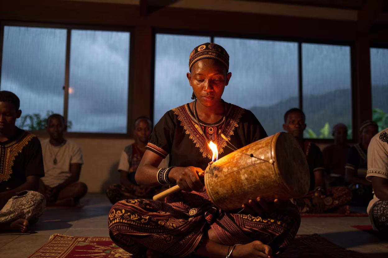 Azmari Singer in Concert Hall in in a concert hall in Lombok