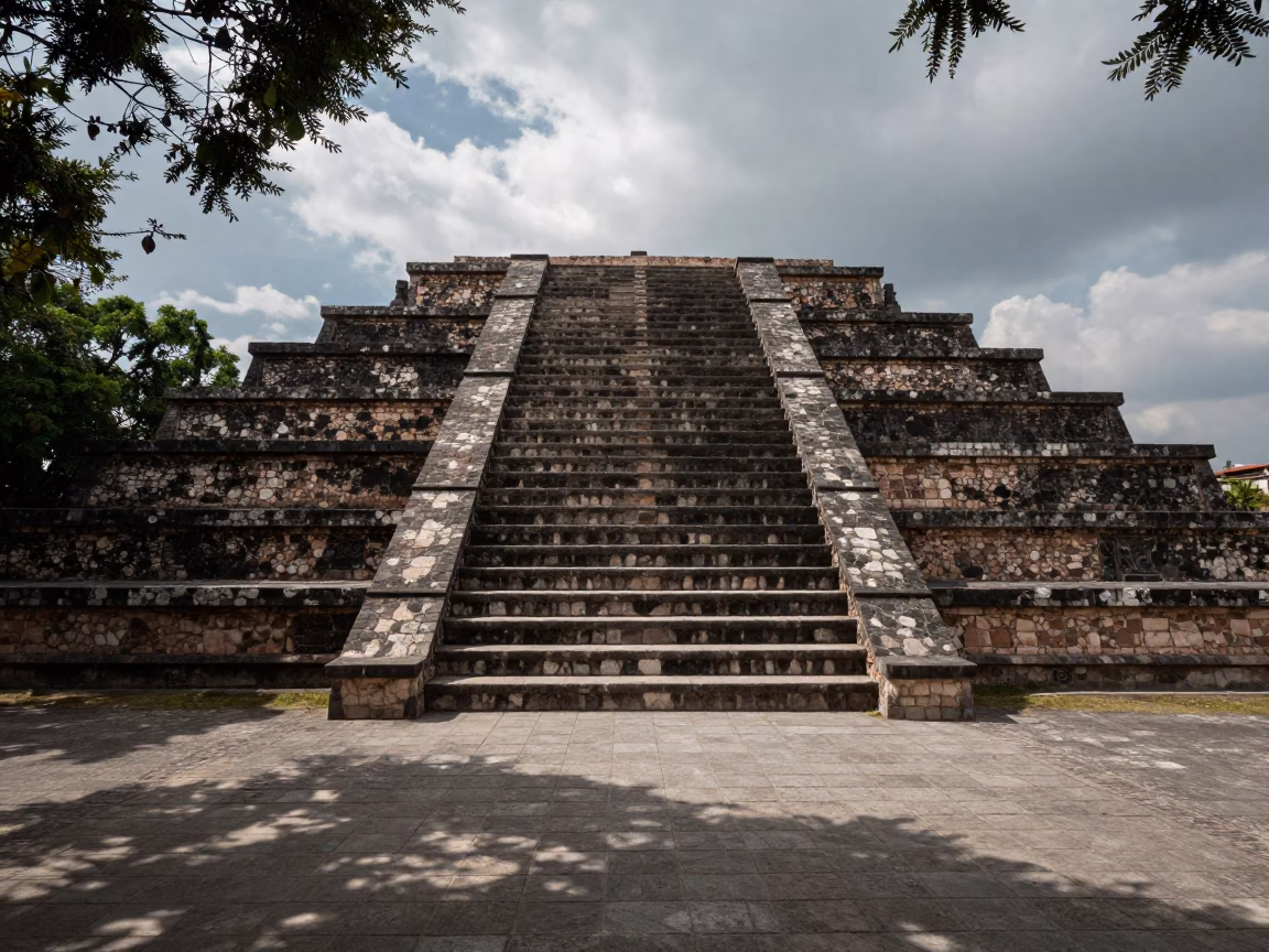 Aztec Pyramid Steps in Tiled Hall Muridke in inside a tiled stair hall in Muridke