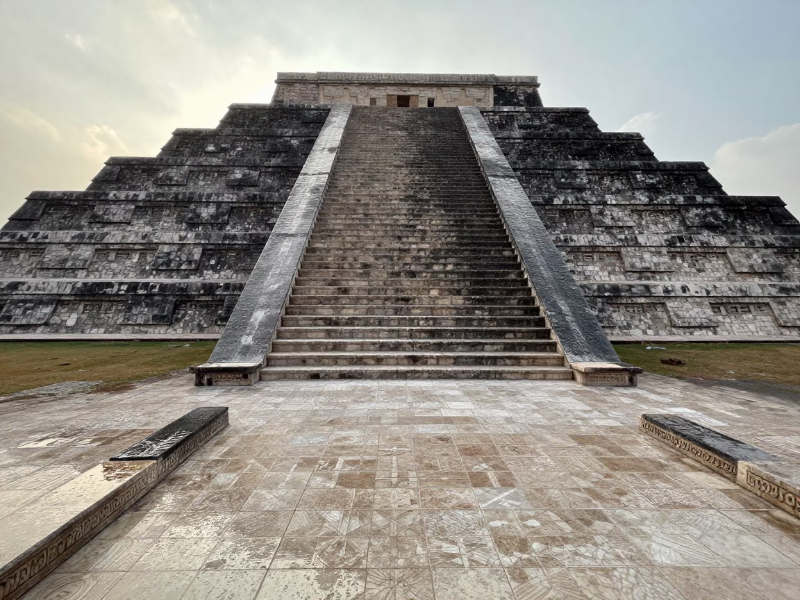 Aztec Pyramid Steps in Tiled Hall Shah Faisal Town in inside a tiled stair hall in Shah Faisal Town
