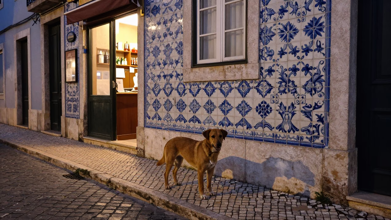 Azulejo Tiles in Lisbon at Twilight in in Lisbon, Portugal