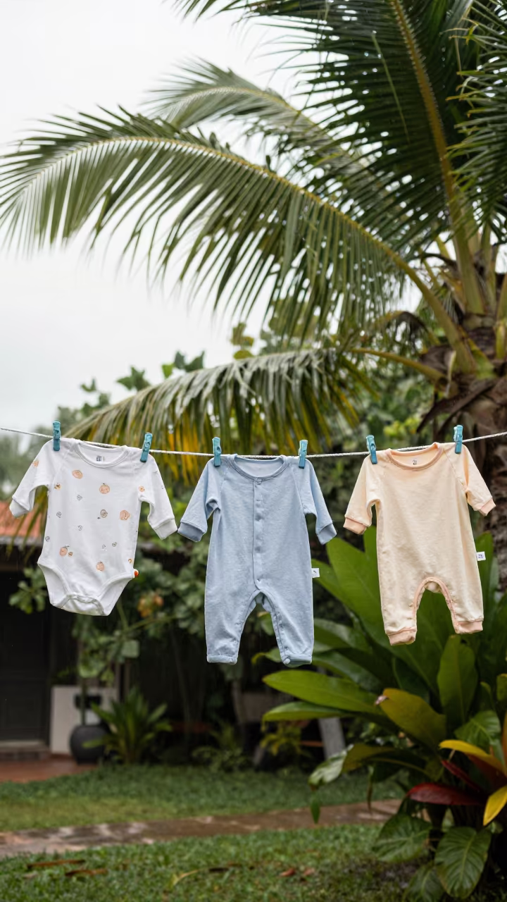 Baby Clothes Hanging on Line in Cancun Garden in near Cancun