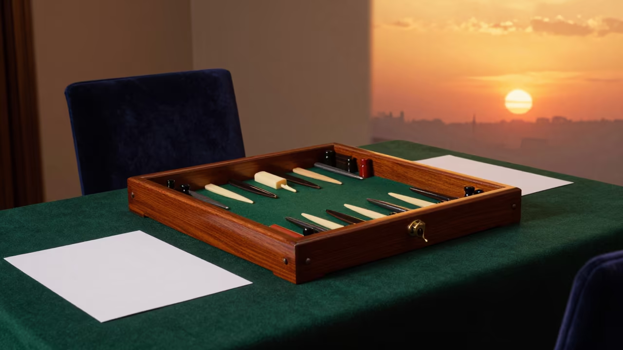 Backgammon Board on Velvet Chair in Aksaray Sunset in on a velvet chair in Aksaray