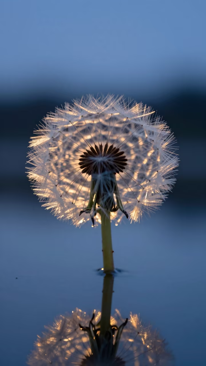 Backlit Dandelion Seed Head Paraná Blue Hour in in Paraná
