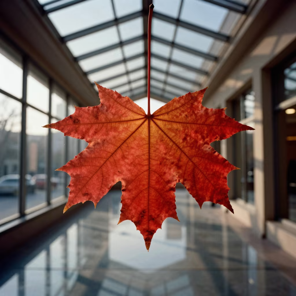 Backlit Maple Leaf Fractal Veins in Malatya Arcade in inside a glass-roofed arcade in Malatya