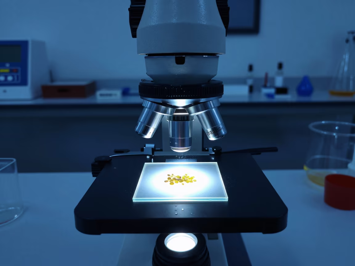 Backlit Pollen Grains on Microscope Slide in in a fossil prep lab in Balıkesir