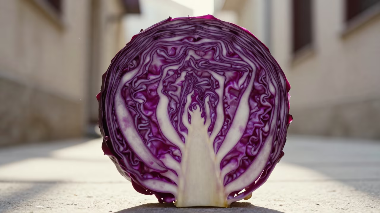 Backlit Red Cabbage Veins in Edirne Skylight in inside a skylit passageway in Edirne