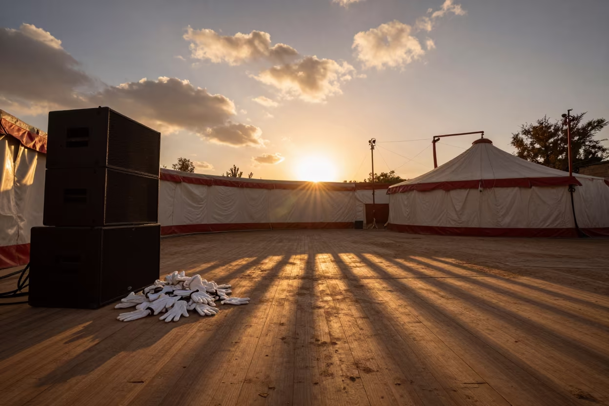 Backstage Speaker Stack and Gloves Under Circus Tent in under a circus tent in Mansoura