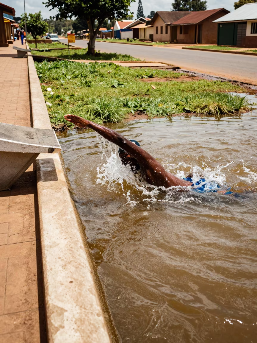 Backstroke Swimmer Tumble Turn Noon Kabwe Lane in in a village lane near Kabwe