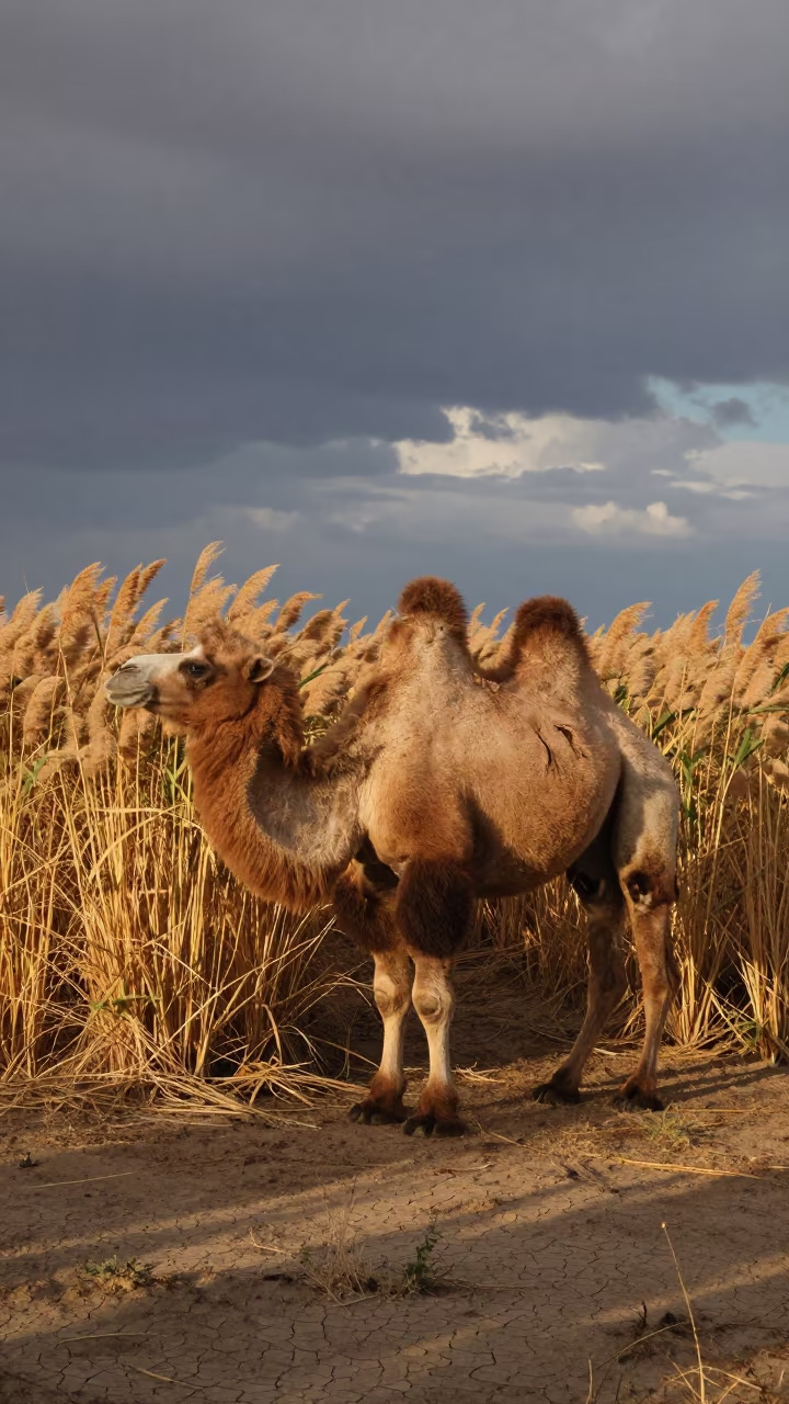 Bactrian Camel at Gobi Reed Bed Edge in at the edge of a reed bed in Niger