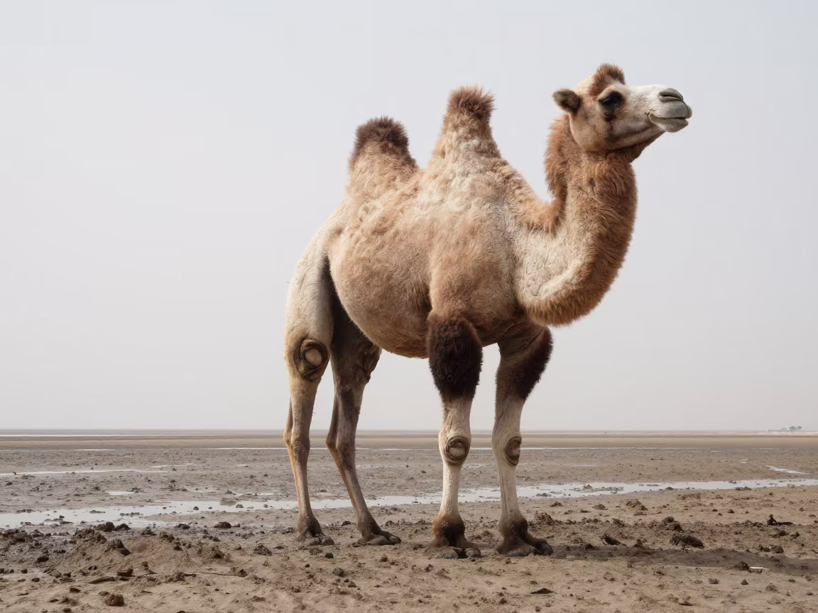 Bactrian Camel in Oman Tidal Inlet in beside a tidal inlet in Oman