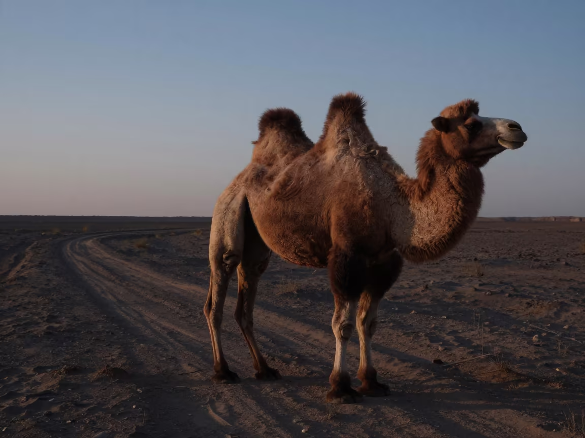 Bactrian Camel Twilight Shadow Gobi Trail in along a game trail near Phoenix