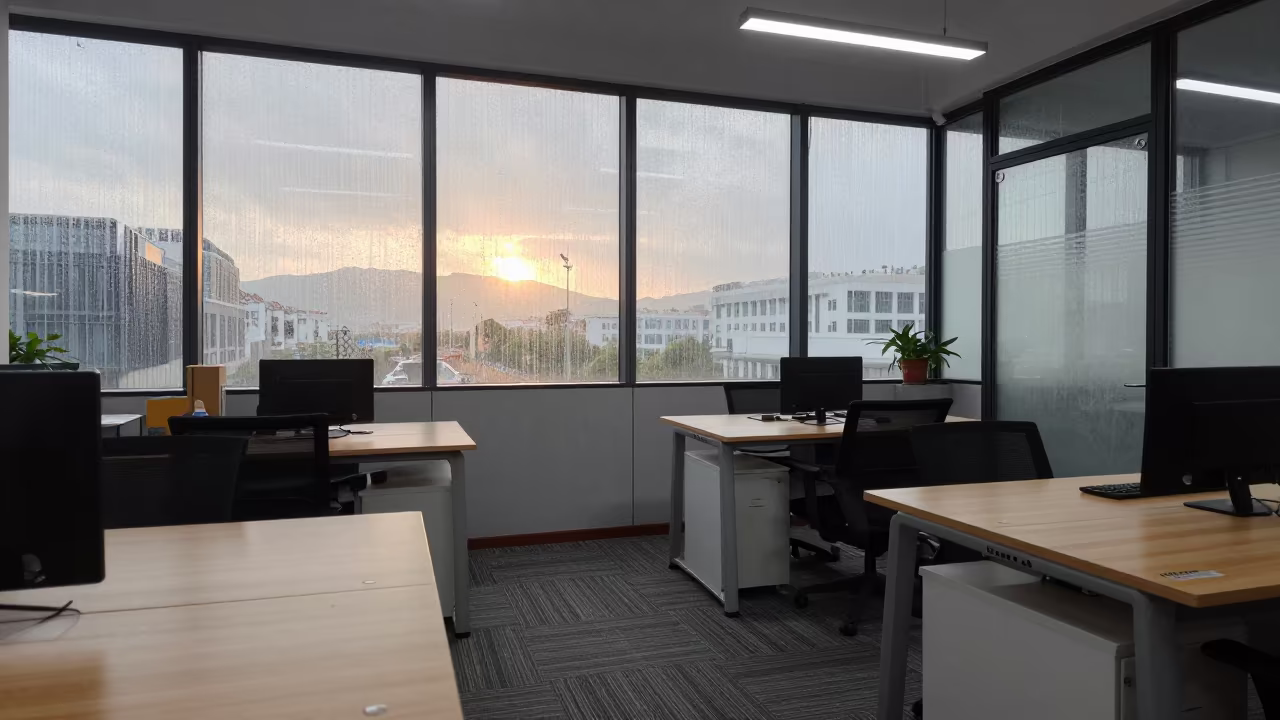 Badge Backdrop Tube in Lijiang Monsoon Office in inside an open-plan office bay in Lijiang