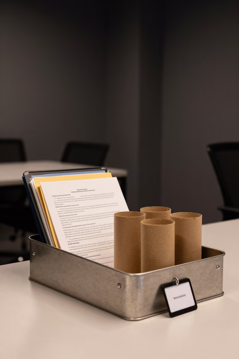 Badge Return Tray Under Projector Glow in inside a coworking floor near Colonia del Sacramento